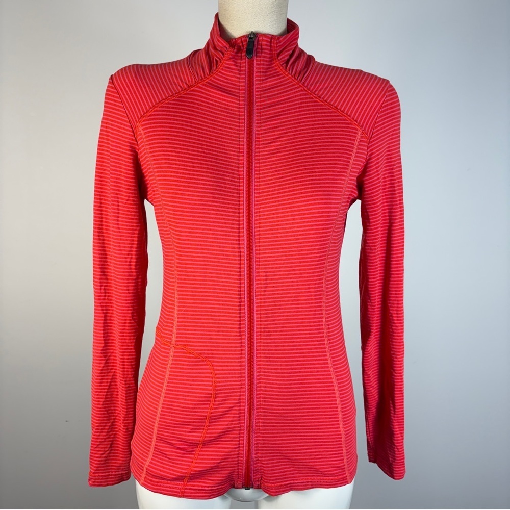 Lolë Women's S Red Pink Striped Athletic Tee UPF 50+ Wicking